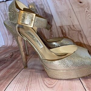 Jimmy Choo Gold Peep Toe Heels